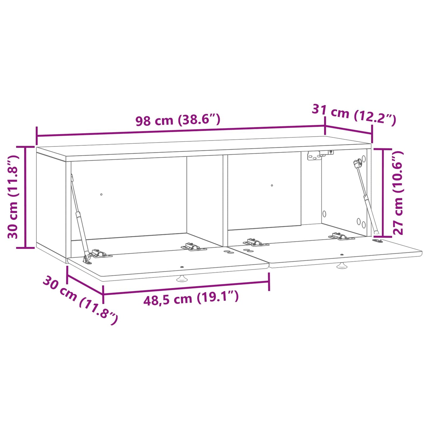 Væghængt TV-skab 98 x 31 x 30 cm Gammelt træ Konstrueret træ