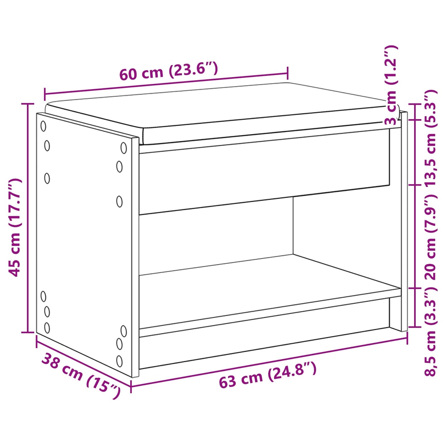 Hallbænk Sonoma eg 63 x 38 x 45 cm Kunstigt træ og stof