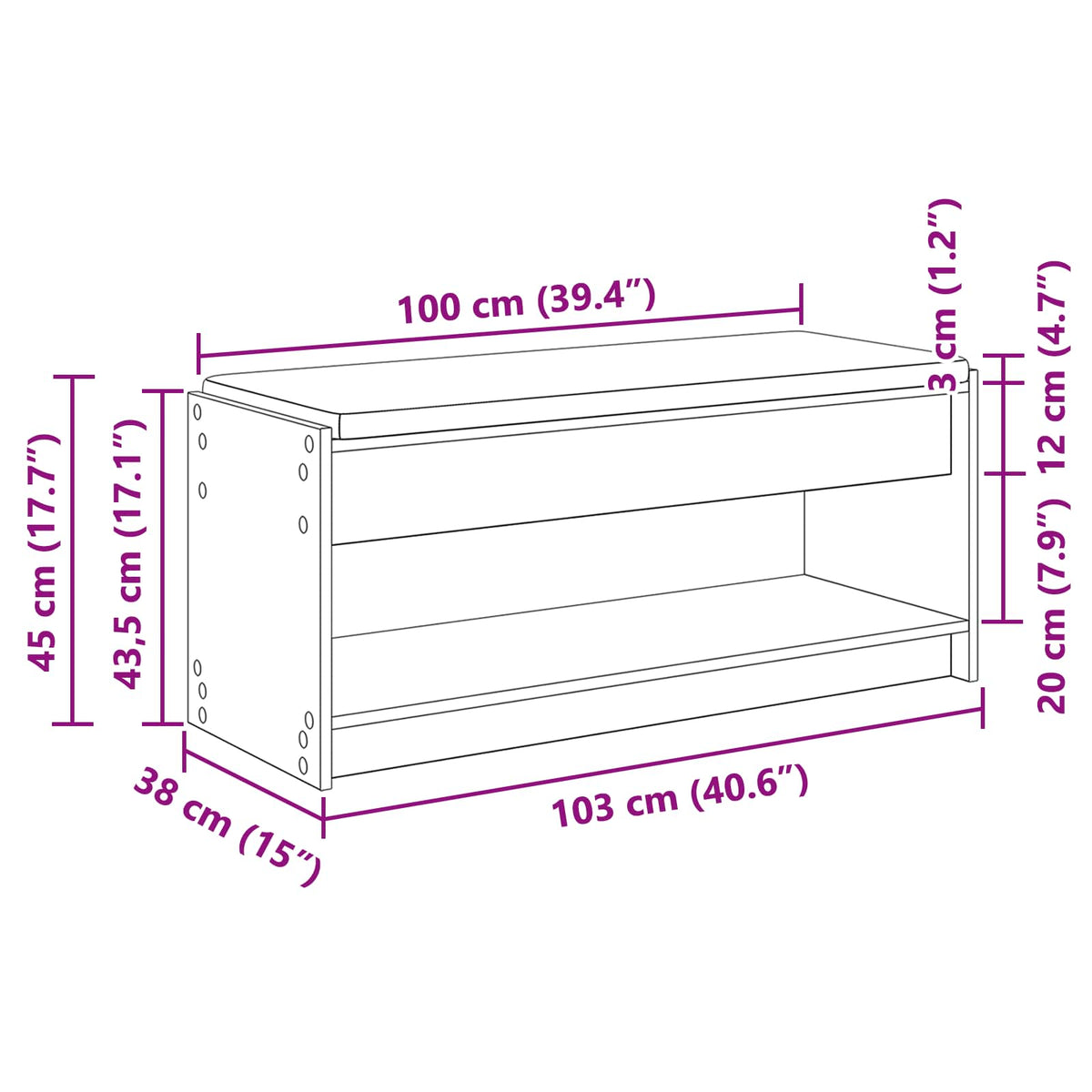 Hallbænk Grå Sonoma 103 x 38 x 45 cm Kunstigt træ og stof