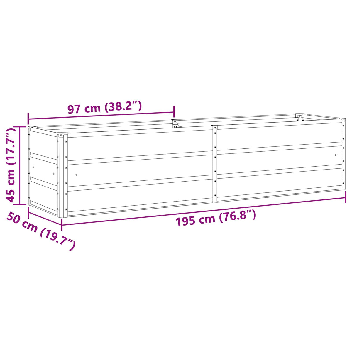Plantekasse Antracit 195 x 50 x 45 cm Galvaniseret stål