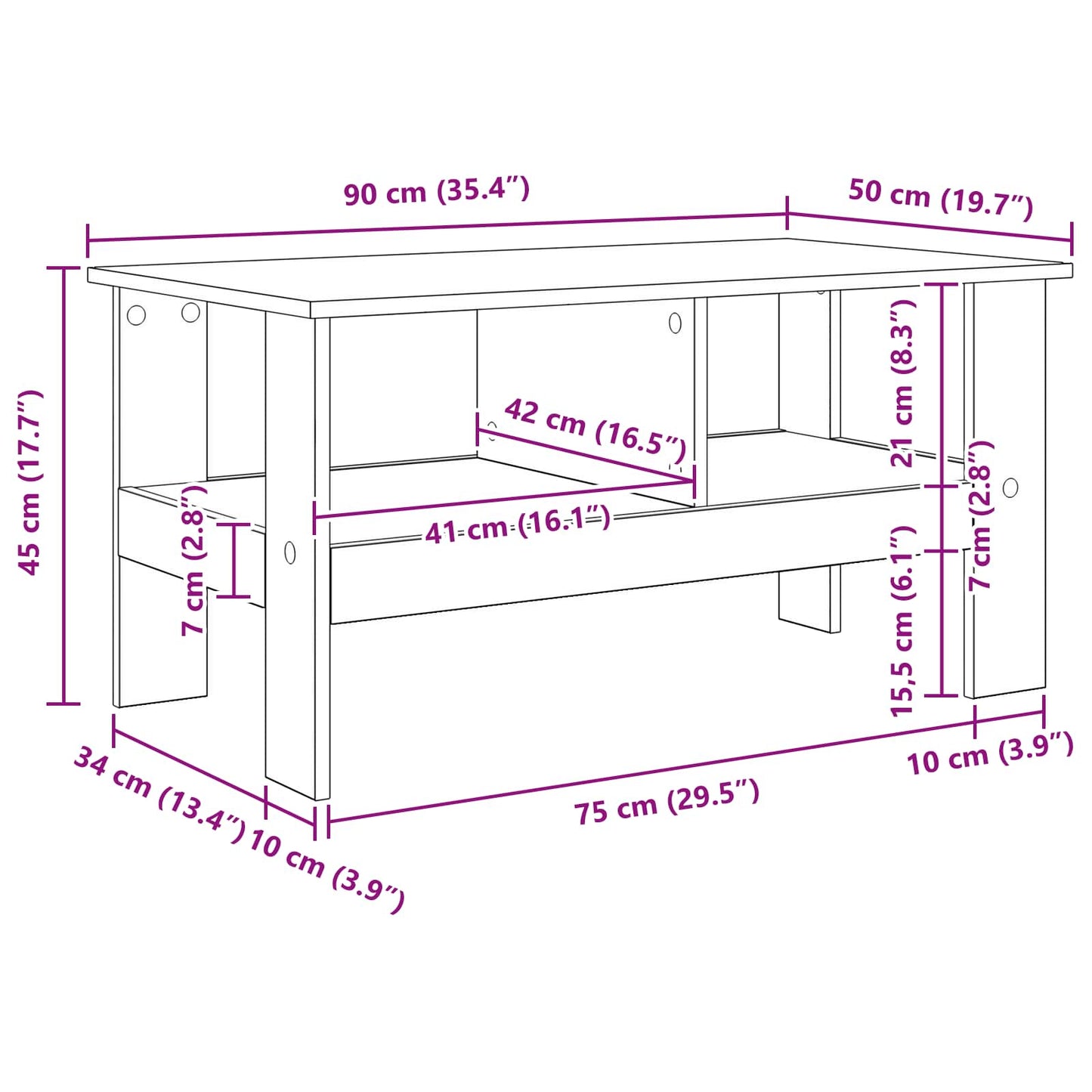 Sofabord Sort eg 90 x 50 x 45 cm Konstrueret træ