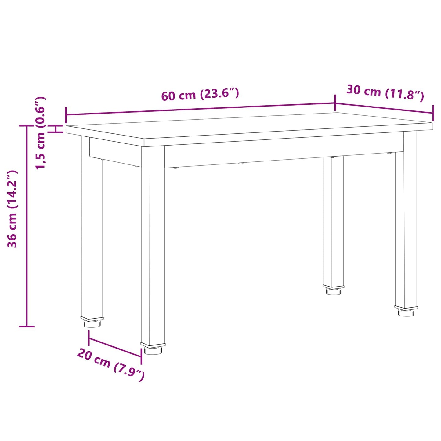 Sofabord Hvid 60 x 30 x 36 cm Massiv fyrretræ