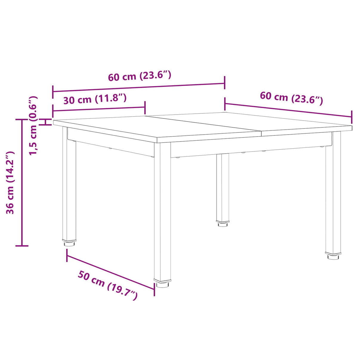 Sofabord Hvid 60 x 60 x 36 cm Massiv fyrretræ