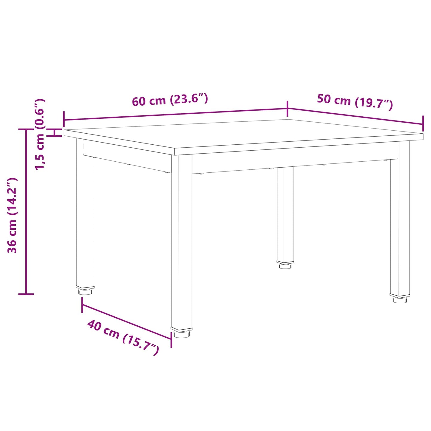 Sofabord Hvid 60 x 50 x 36 cm Massiv fyrretræ