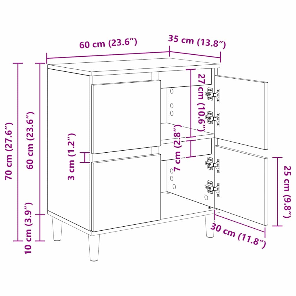 Sideboards 3 stk. Sort eg 60 x 35 x 70 cm Konstrueret træ