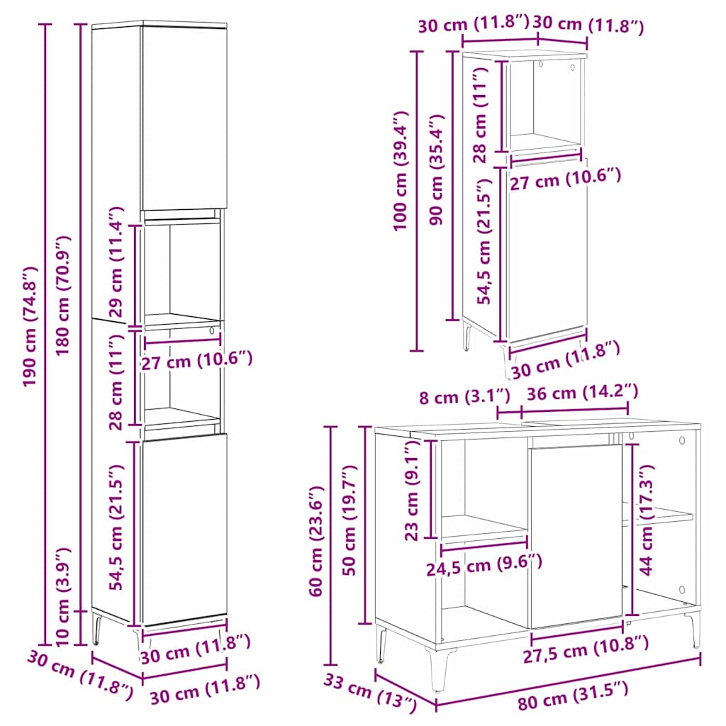 Badeværelsesmøbel sæt 3 stk. Artisan Egetræ Konstrueret træ