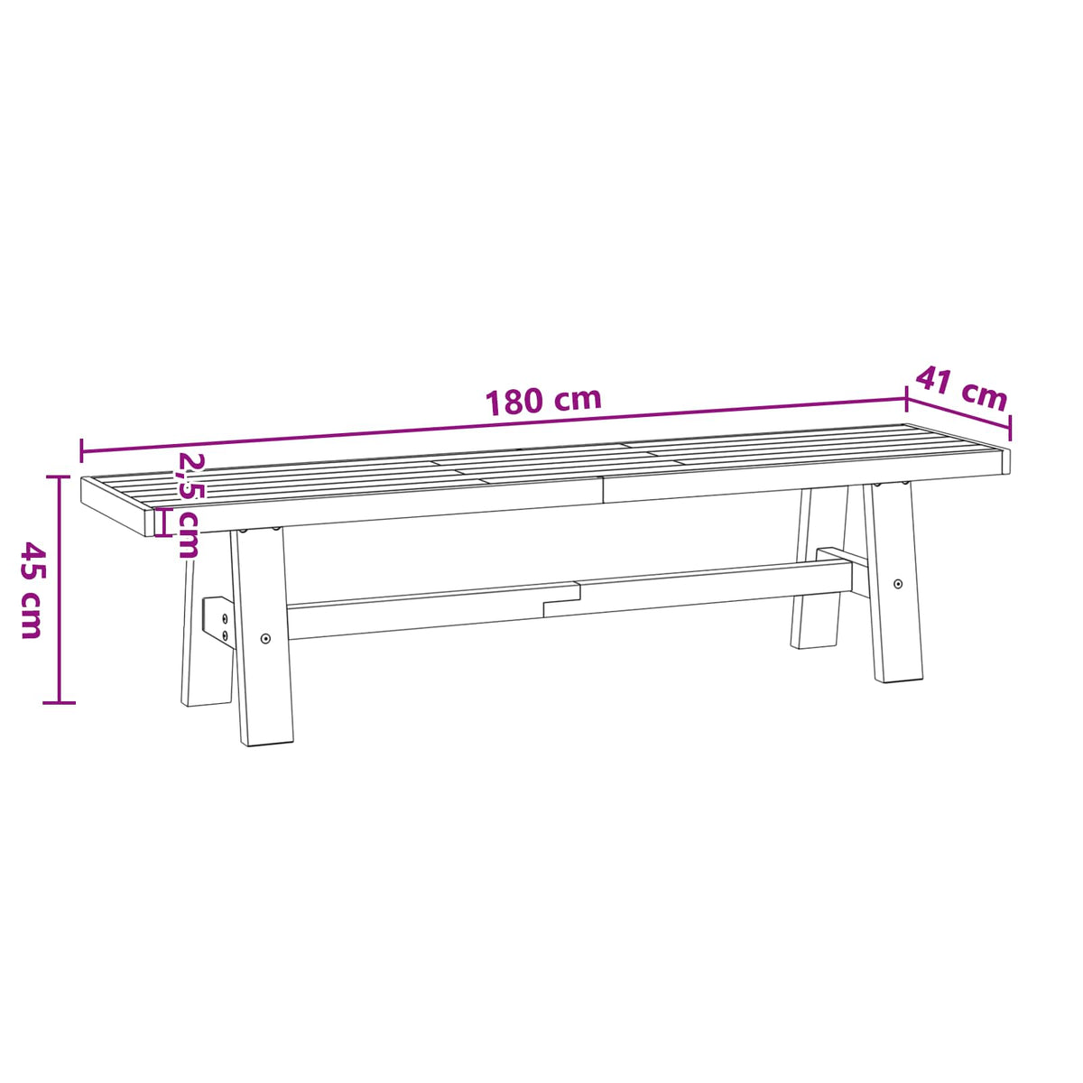 Spisebænk NOAIN 180 x 41 x 45 cm Massivt fyrretræ Sort