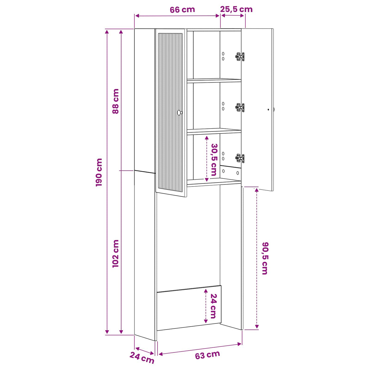 Toilet Skab EDE Grå Sonoma 66 x 25,5 x 190 cm Konstrueret træ