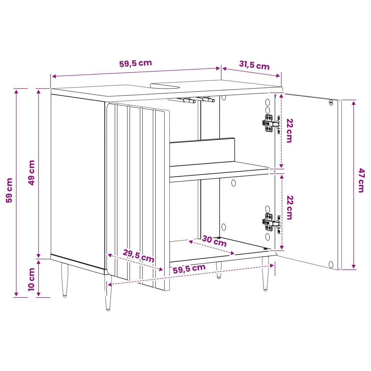 Badeværelsesskabsunder ZWOLLE Artisan-eg 59,5 x 31,5 x 59 cm