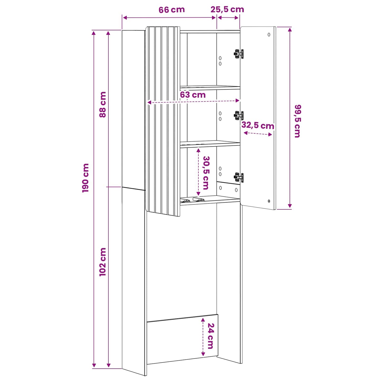 Toilet Skab ZWOLLE Sort 66 x 25,5 x 190 cm Konstrueret træ