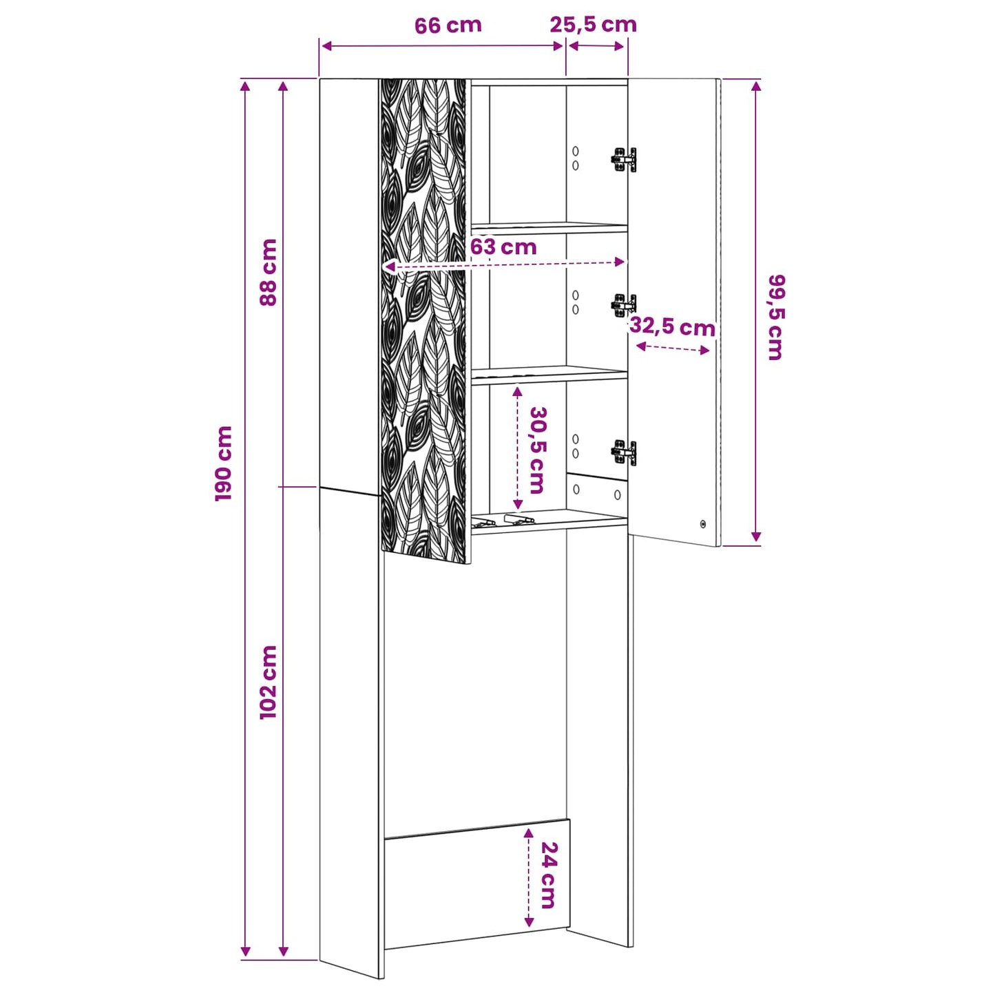 Toilet Skab DELFT Hvid 66 x 25,5 x 190 cm Konstrueret træ