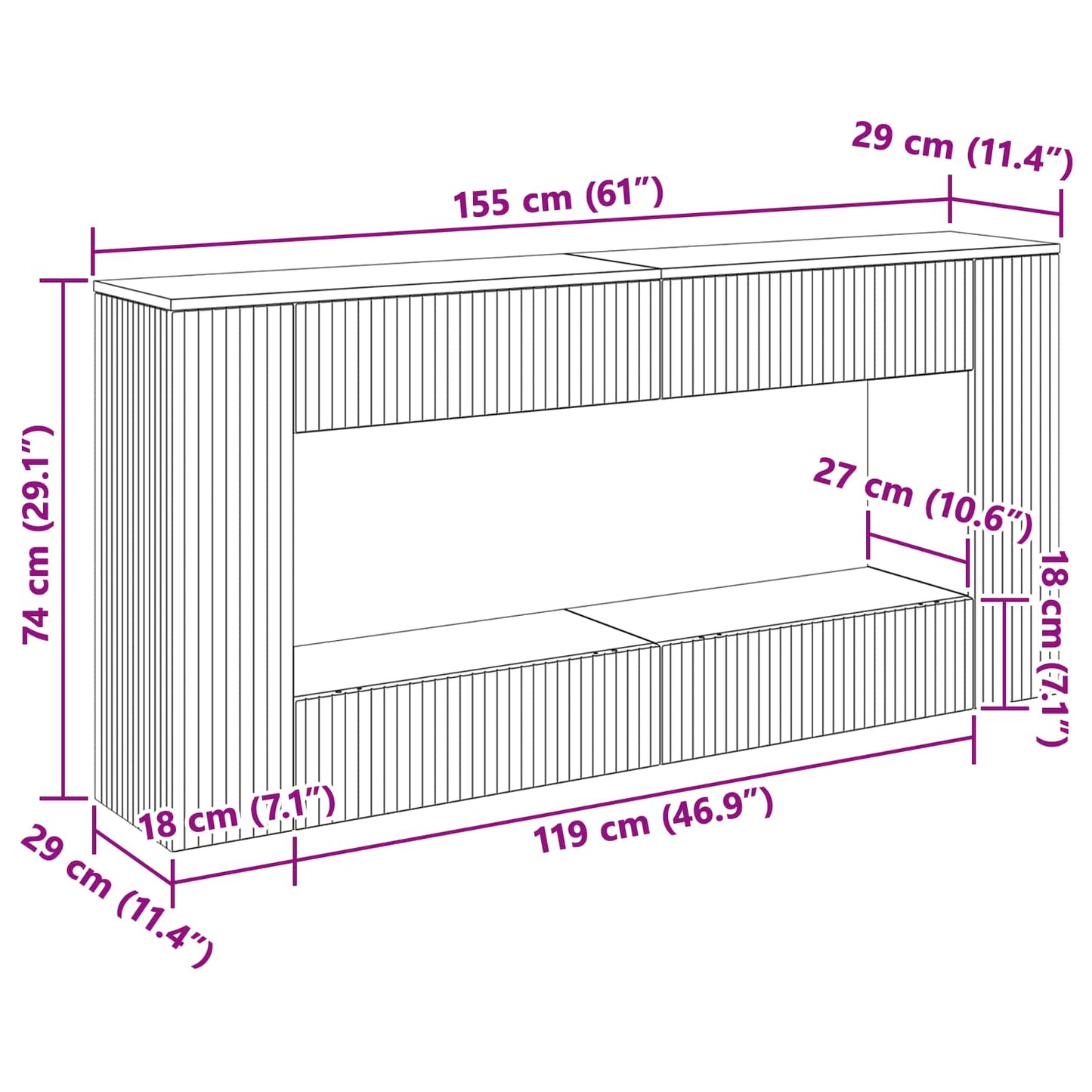 Konsolbord Sort 155 x 29 x 74 cm Konstrueret træ
