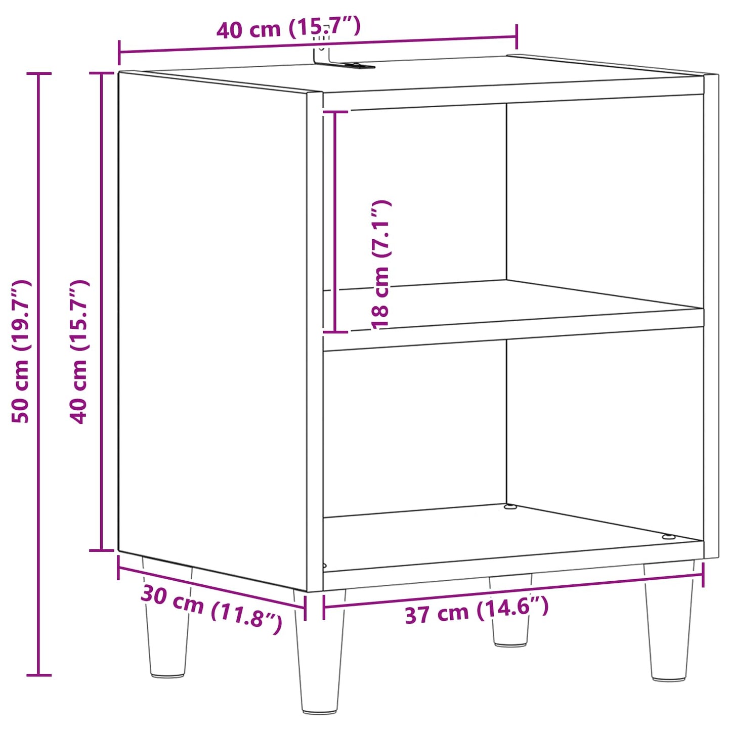 Sengeskab 2 stk. Sort eg 40 x 30 x 50 cm Konstrueret træ
