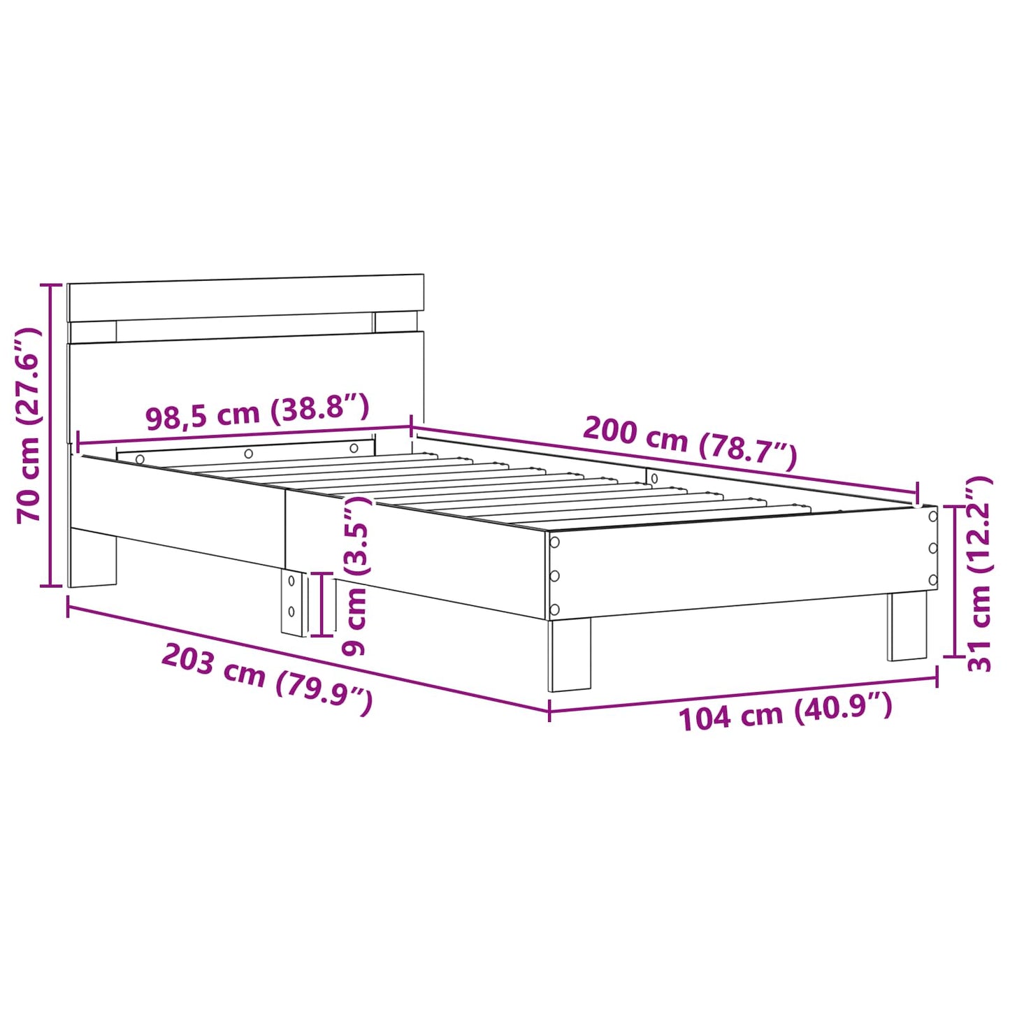 Sengestel Sort eg 98,5 x 200 cm Konstrueret træ
