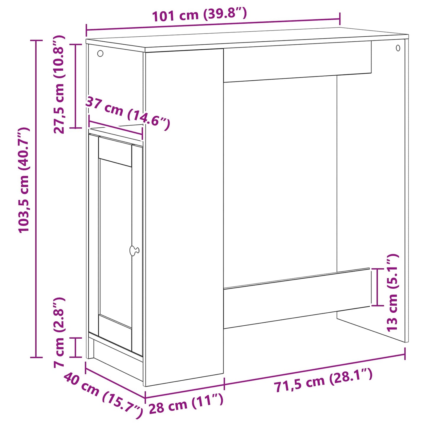 Barbord 101 x 40 x 103,5 cm Konstrueret træ Sort eg Rektangulær