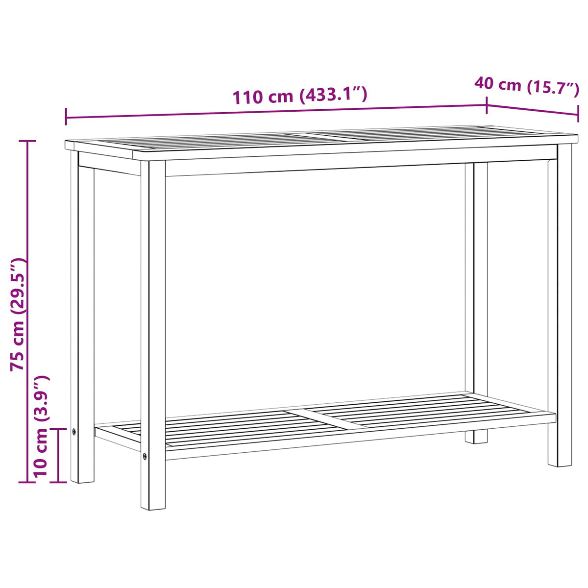 Have Konsol Bord Lys akacie 110 x 40 x 75 cm Massivt Akacietræ