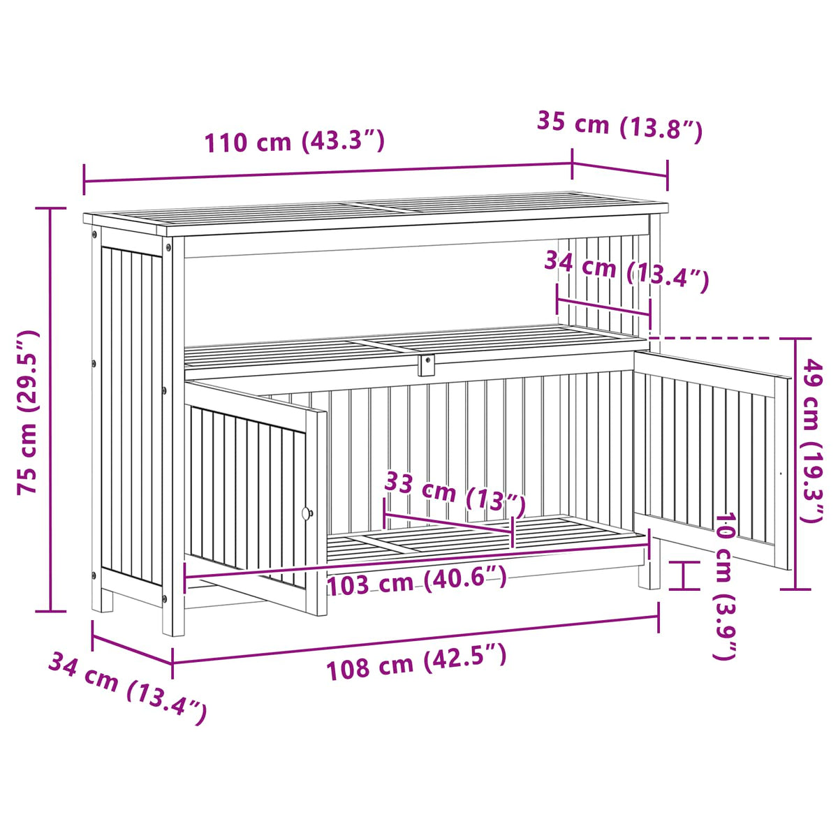 Have Konsol Bord Lys akacie 110 x 35 x 75 cm Massivt Akacietræ