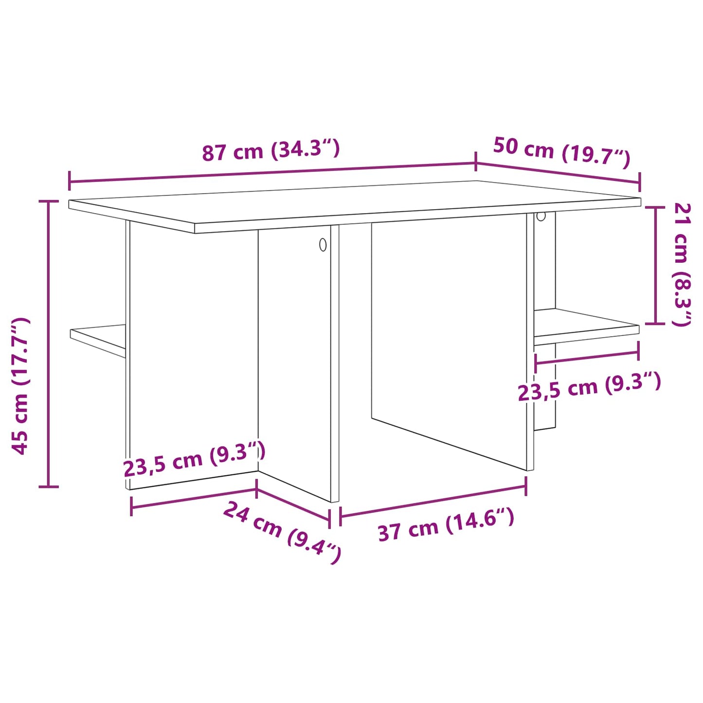 Sofabord Gammelt træ 87 x 50 x 45 cm Konstrueret træ