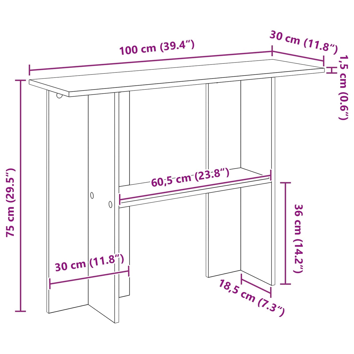 Konsolbord Sonoma-eg 100 x 30 x 75 cm Konstrueret træ