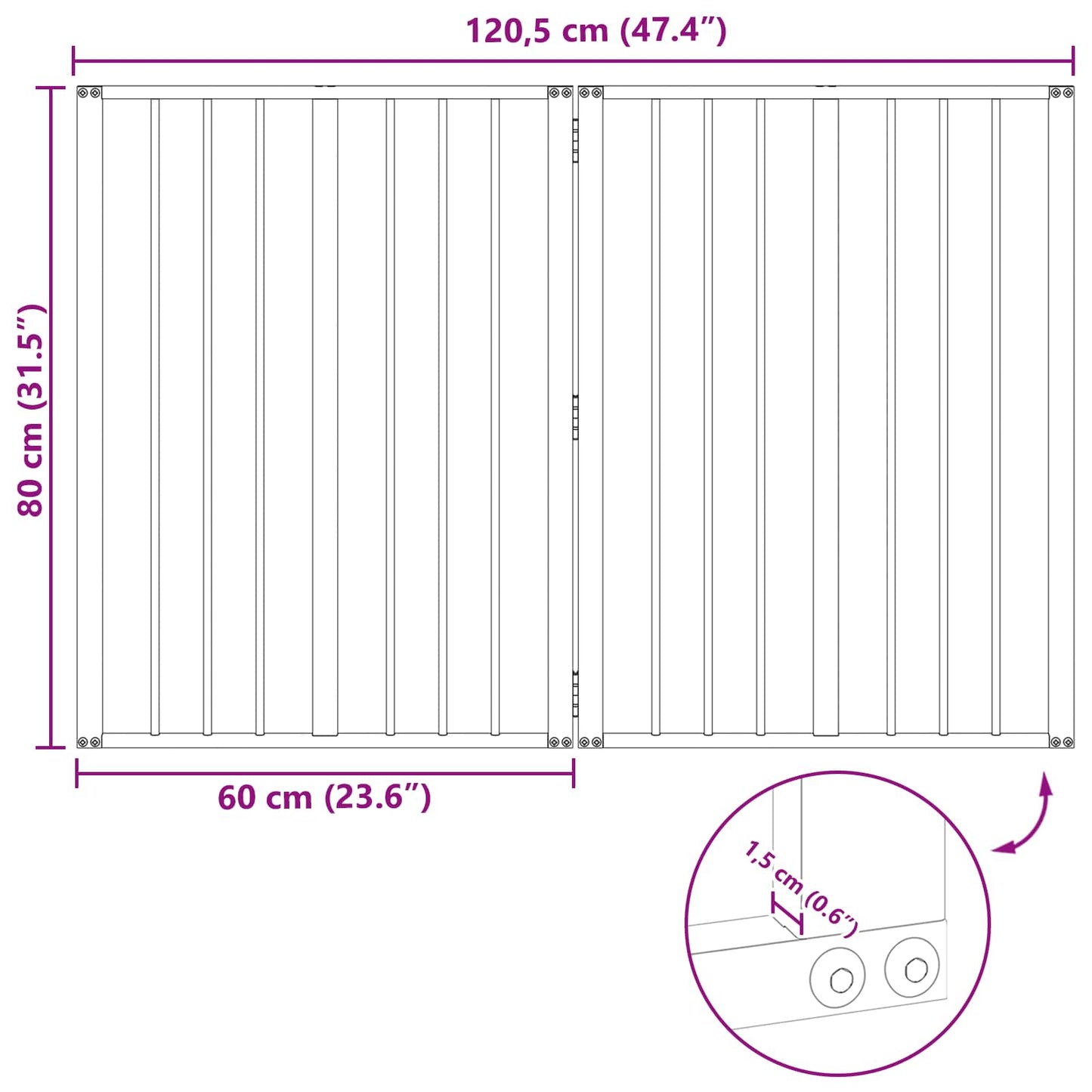 Hundedør 2 stk. Sort 60 x 80 cm Galvaniseret stål