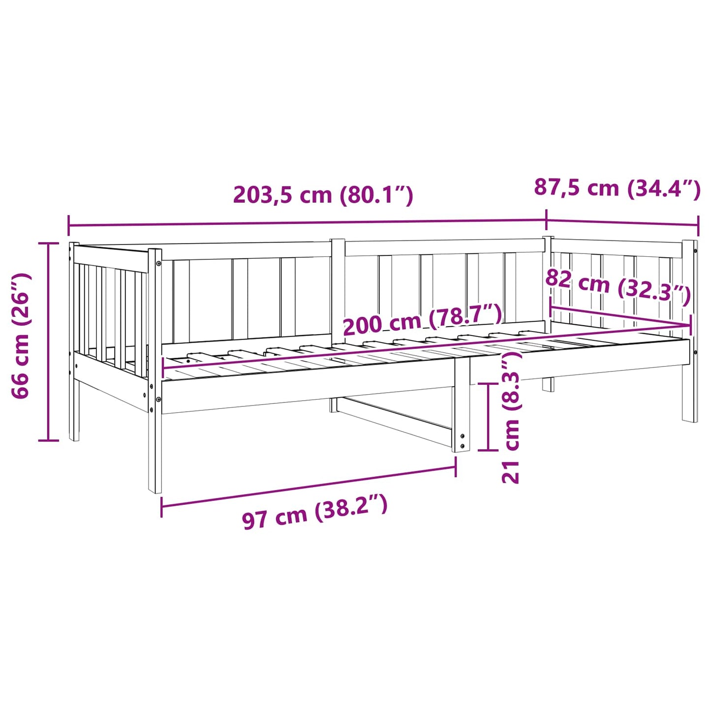 Sengestel med hovedgærde Voks brun 80 x 200 cm Massiv fyrretræ