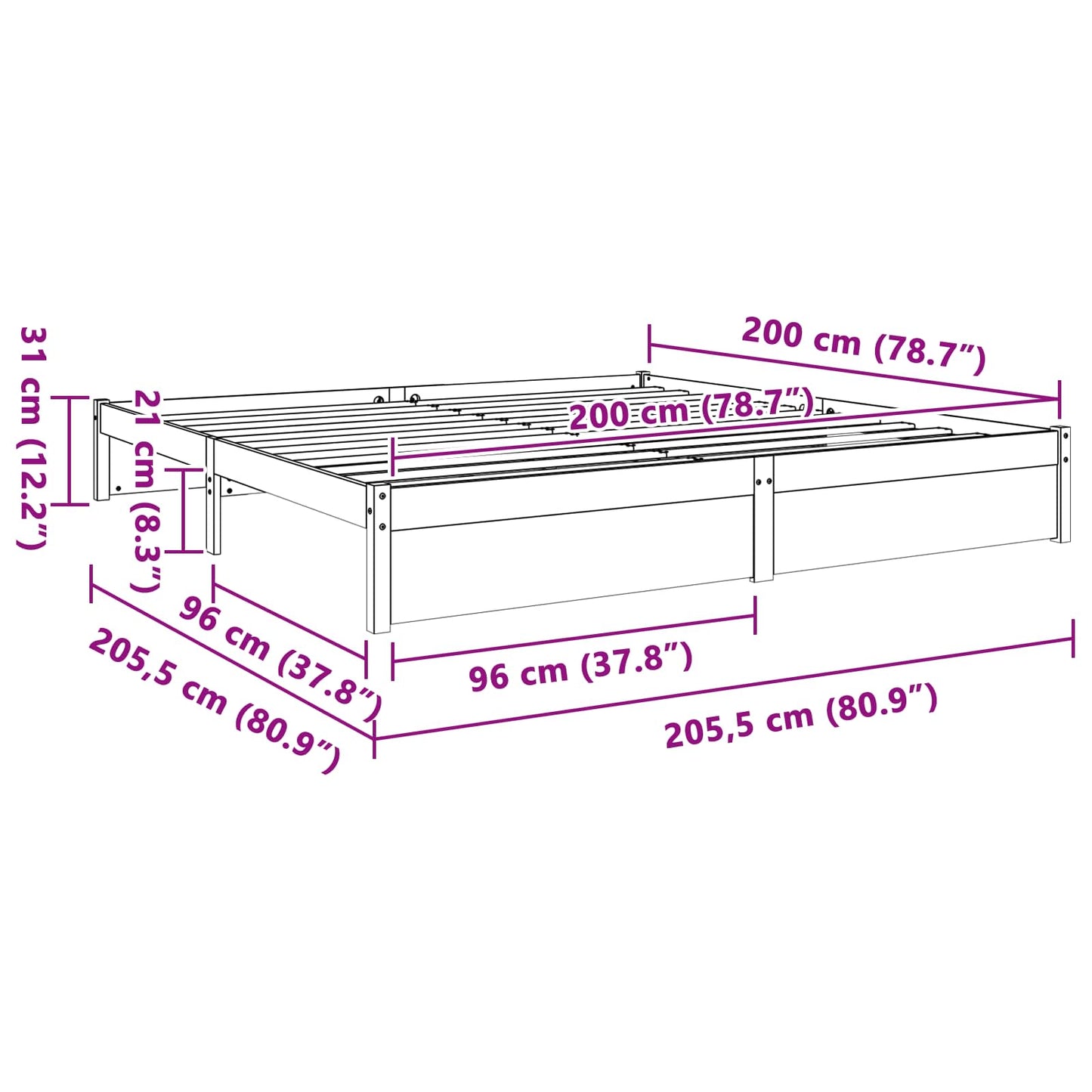 Sengestel Voks brun 200 x 200 cm Massivt fyrretræ