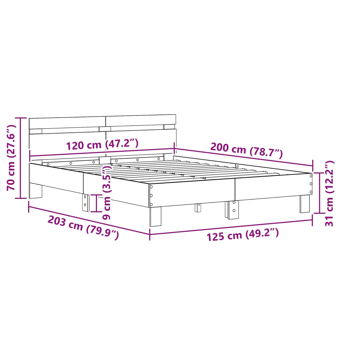 Sengestel Sort eg 120 x 200 cm Konstrueret træ
