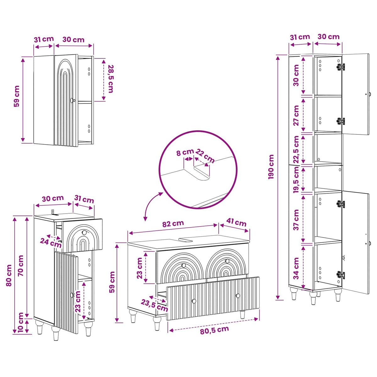 4 Dele Badeværelsesskab Sæt ALKMAAR Gammelt træ Konstrueret træ