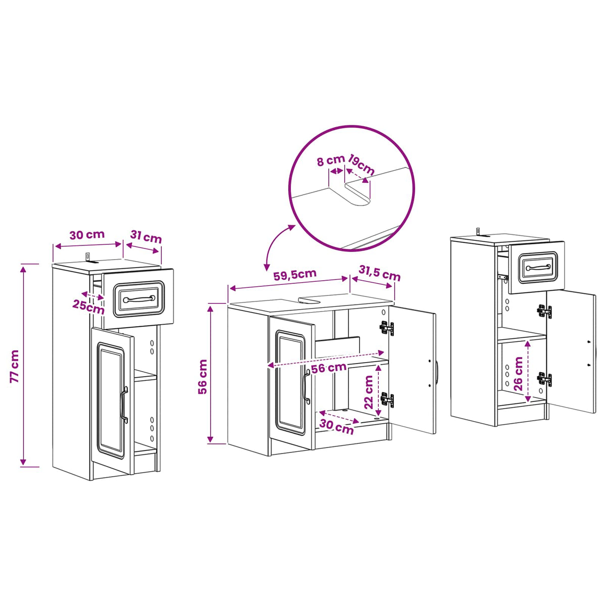 3-delt badeværelses skab sæt UTRECHT Betongrå Konstrueret træ