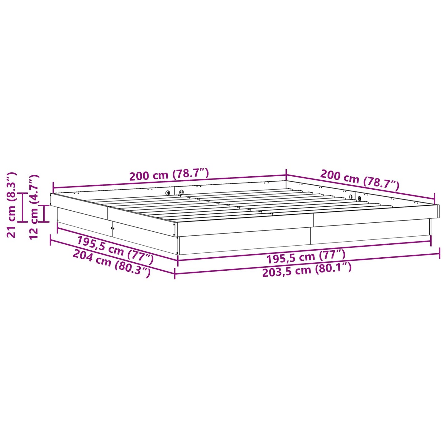 Sengestel Hvid 200 x 200 cm Massiv fyrretræ