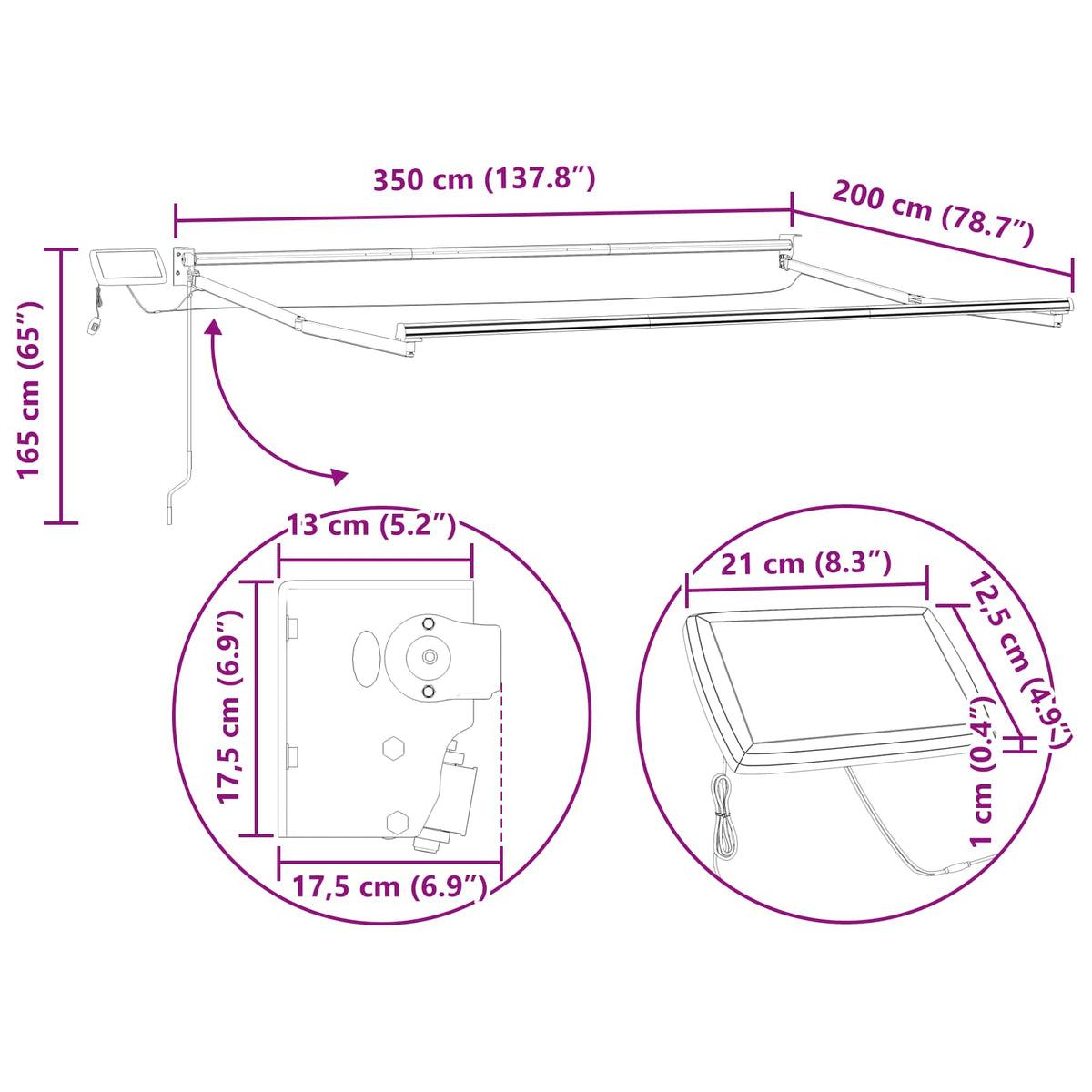Elektrisk Utrækkelig Markiseramme Antracit 3,5 x 2 m Aluminium
