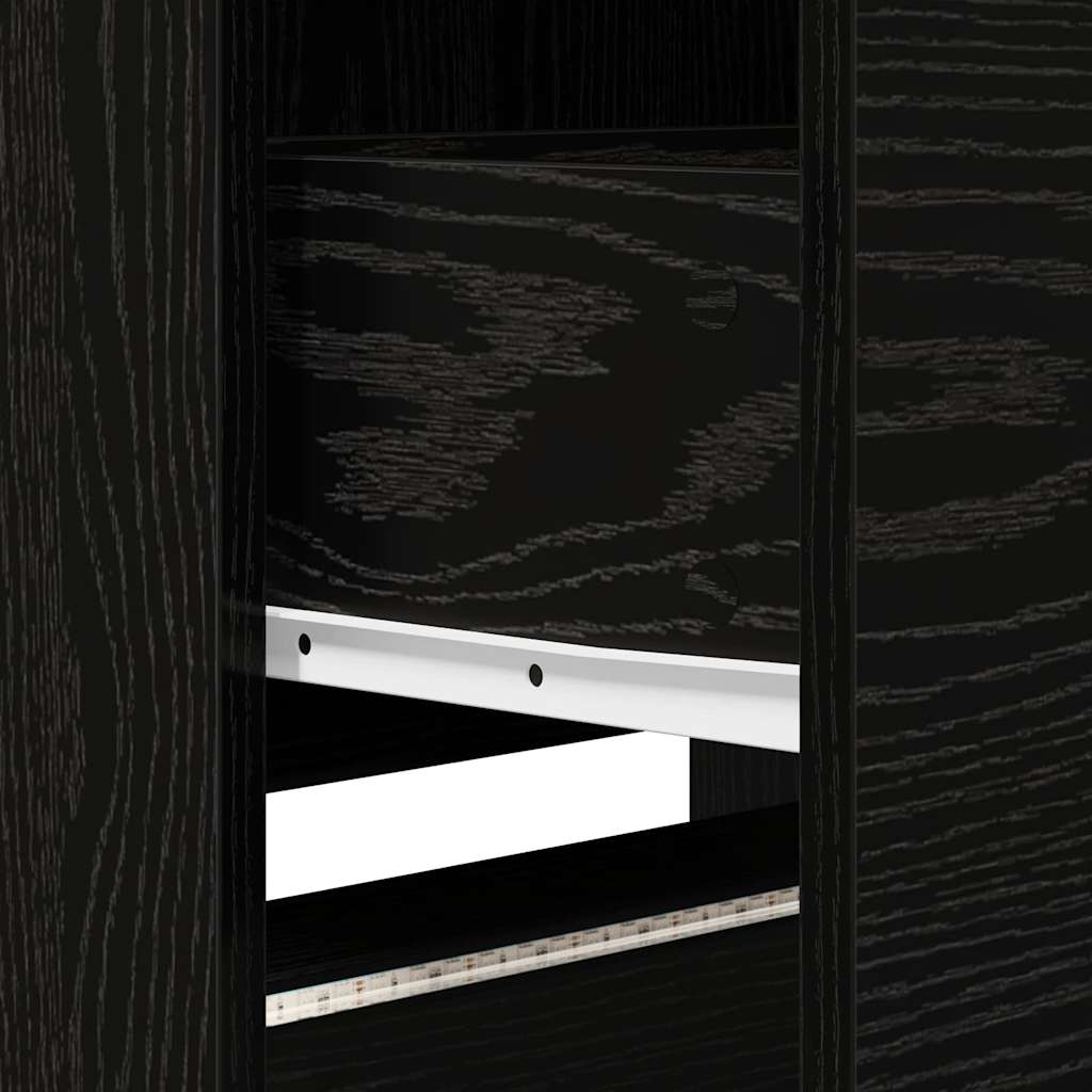 TV-bord med LED Sort Eg 165 x 34 x 40 cm Konstrueret træ