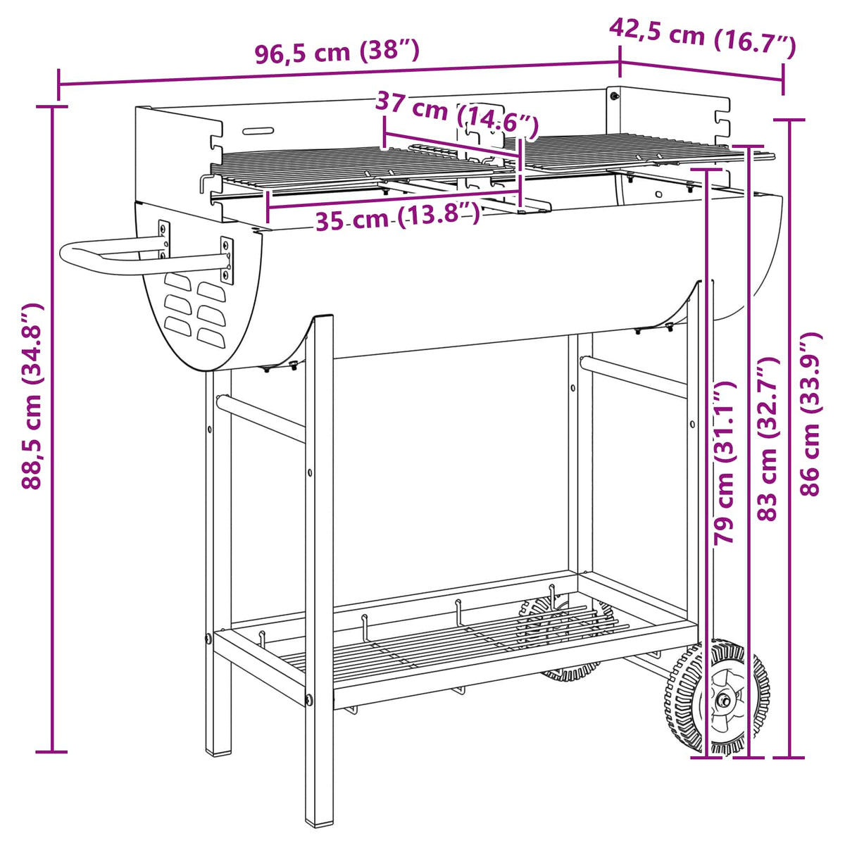 Kulgrill 96,5 x 42,5 x 88,5 cm Sort