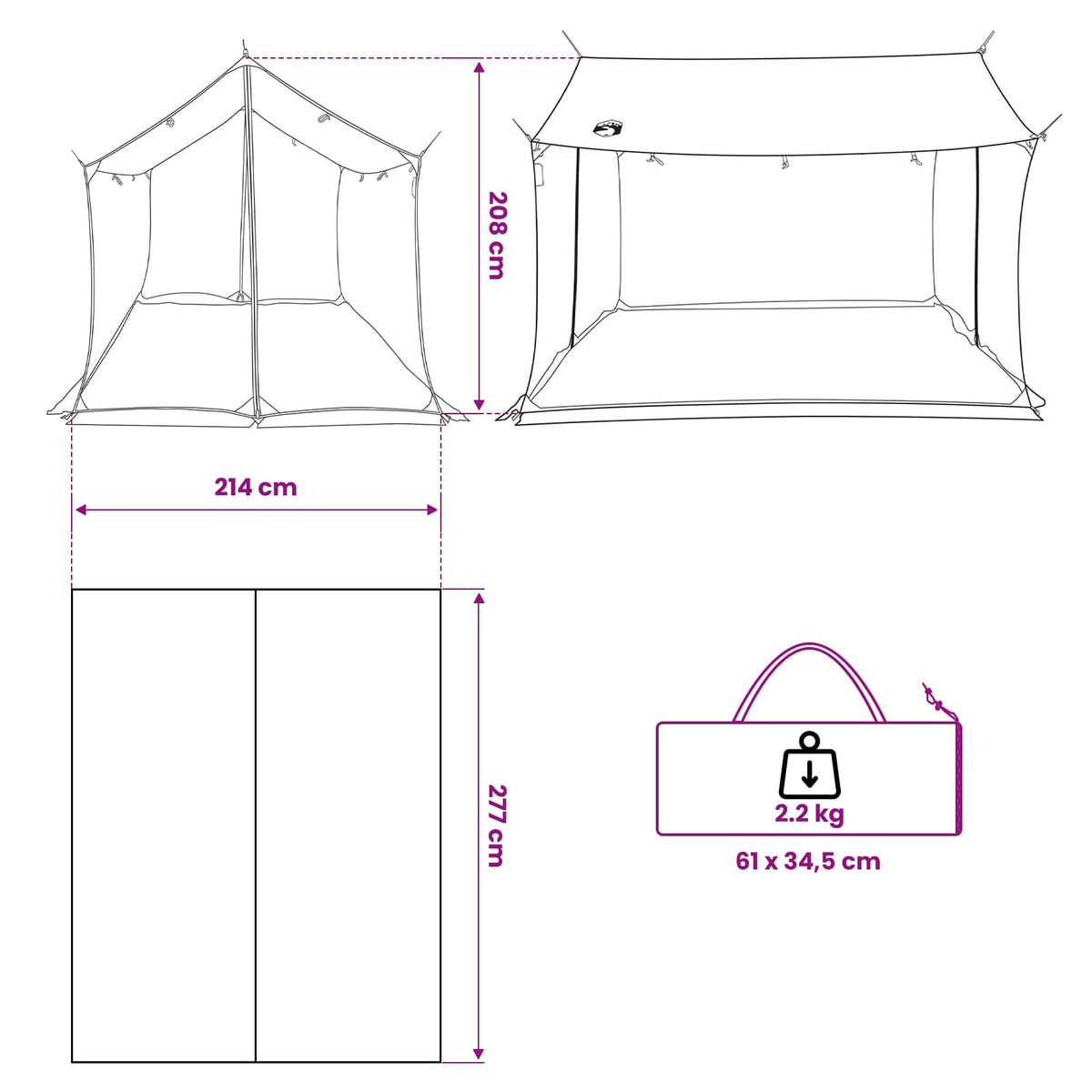 Camping tarp med mesh vægge 270 x 210 x 210 cm Grøn