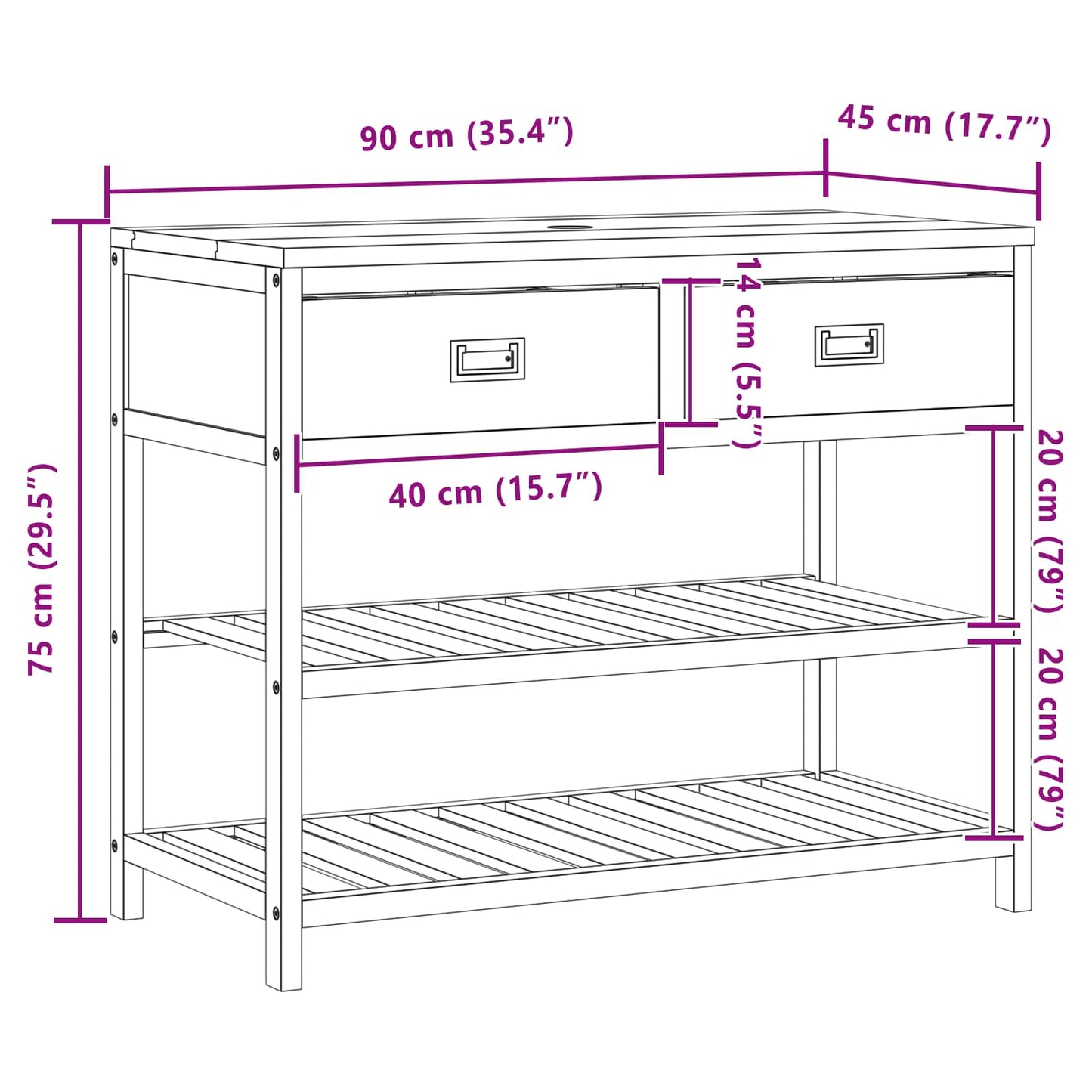Badeværelsesskab Naturfarvet 90 x 45 x 75 cm Massiv Teaktræ