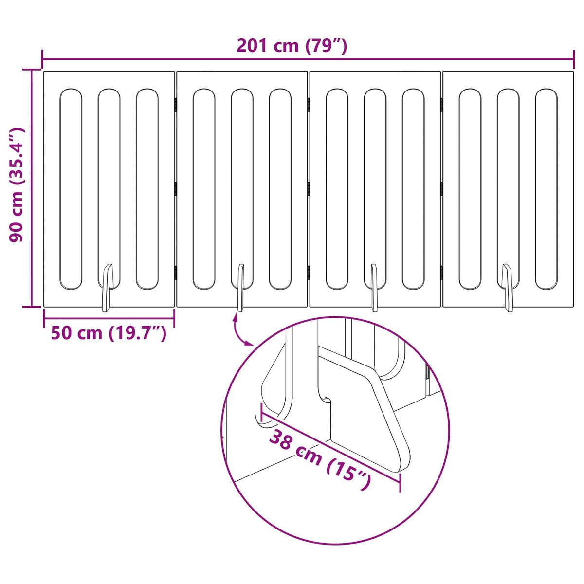 Foldbar hundegård 4 stk. Hvid højglans 201 x 38 x 90 cm