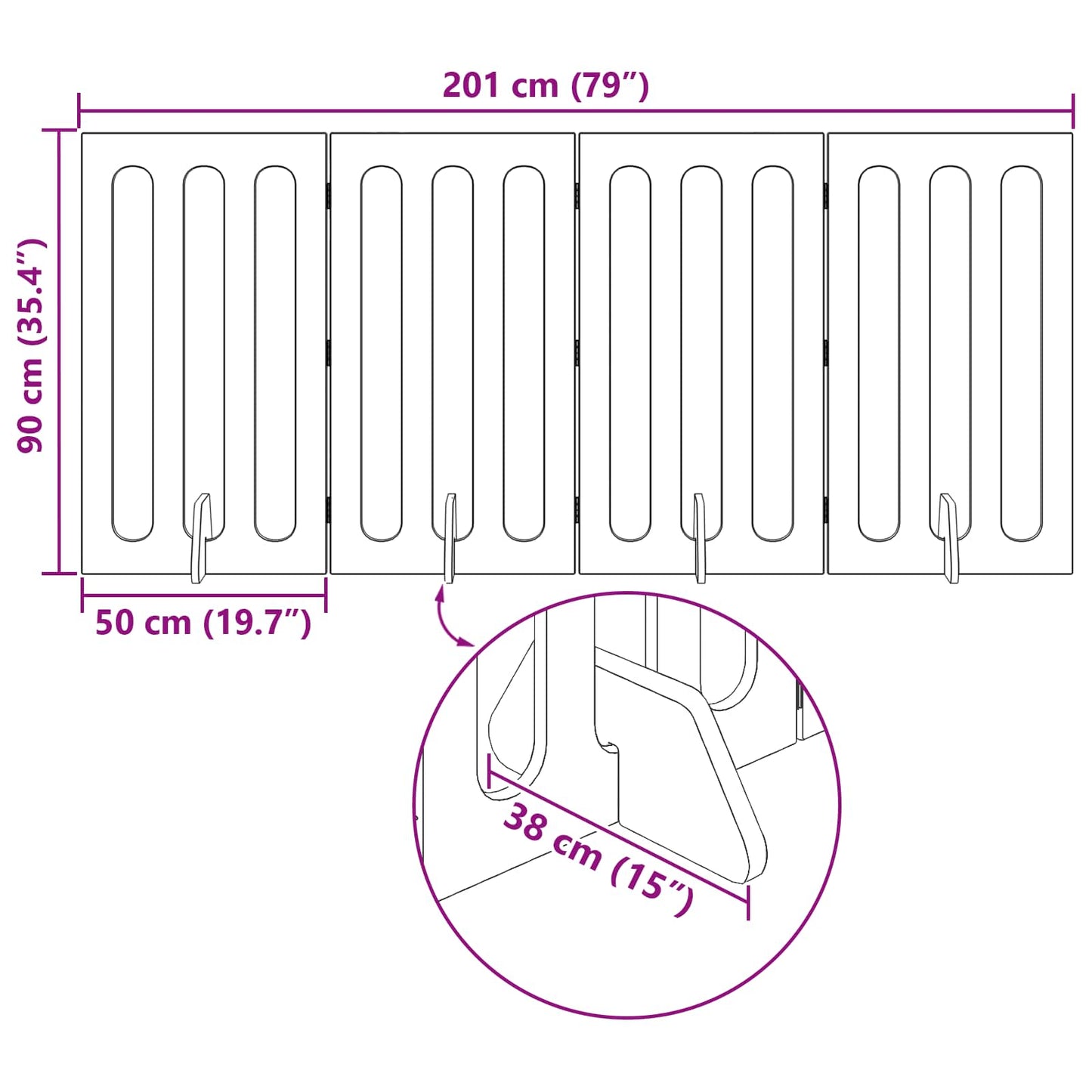 Foldbar hundegård 4 stk. Artisan-eg 201 x 38 x 90 cm