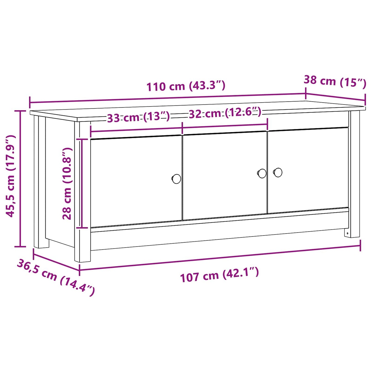 Sko skab VoksBrun 110 x 38 x 45,5 cm Massivt fyrretræ