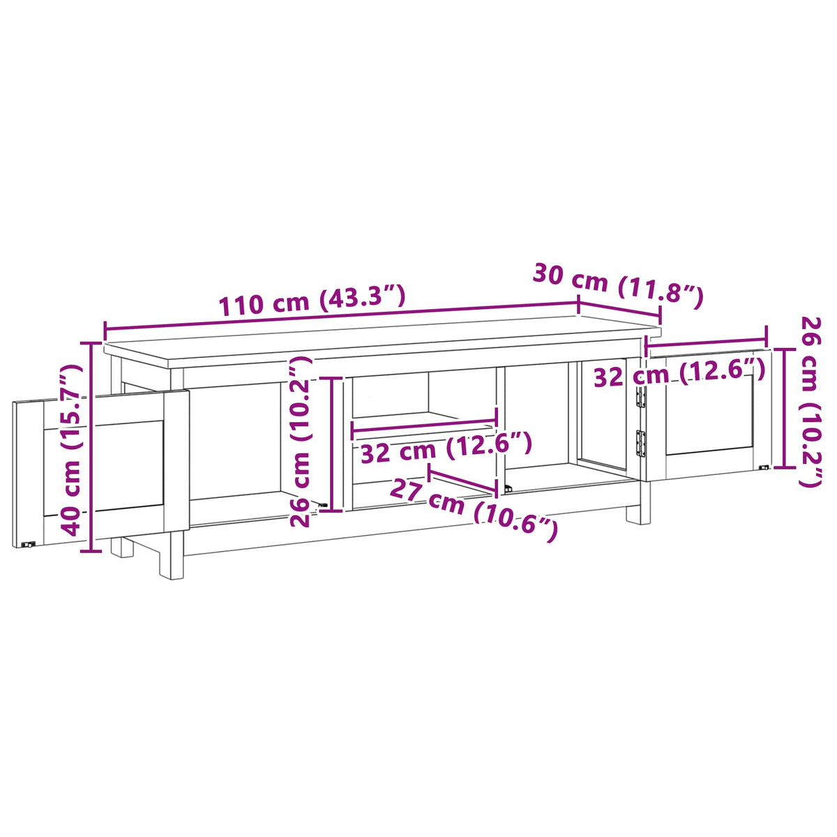 Tv-skab 110 x 30 x 40 cm Naturfarvet Massiv Teaktræ
