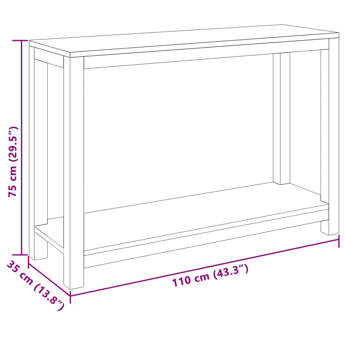 Konsolbord Naturfarvet 110 x 35 x 75 cm Massiv Teaktræ