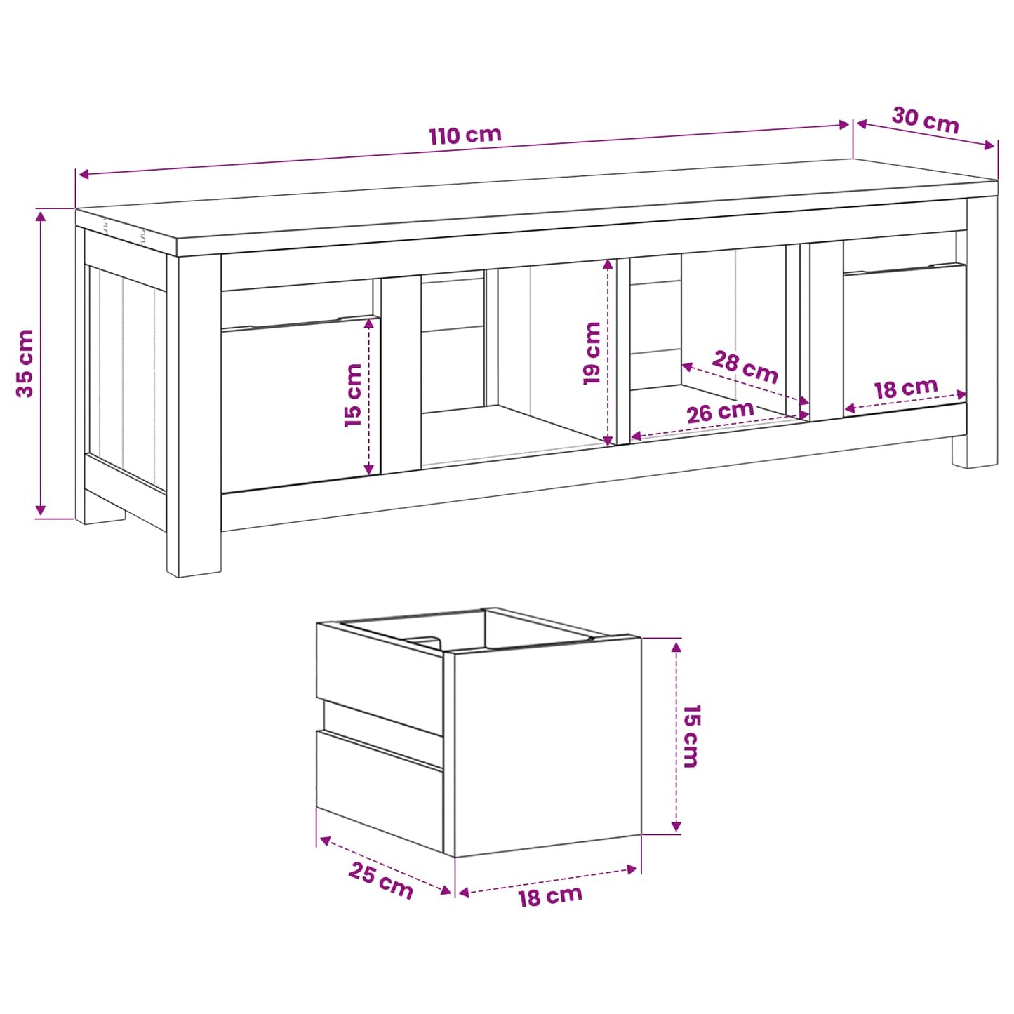 TV-skab 110 x 30 x 35 cm Naturfarvet Massiv Teaktræ