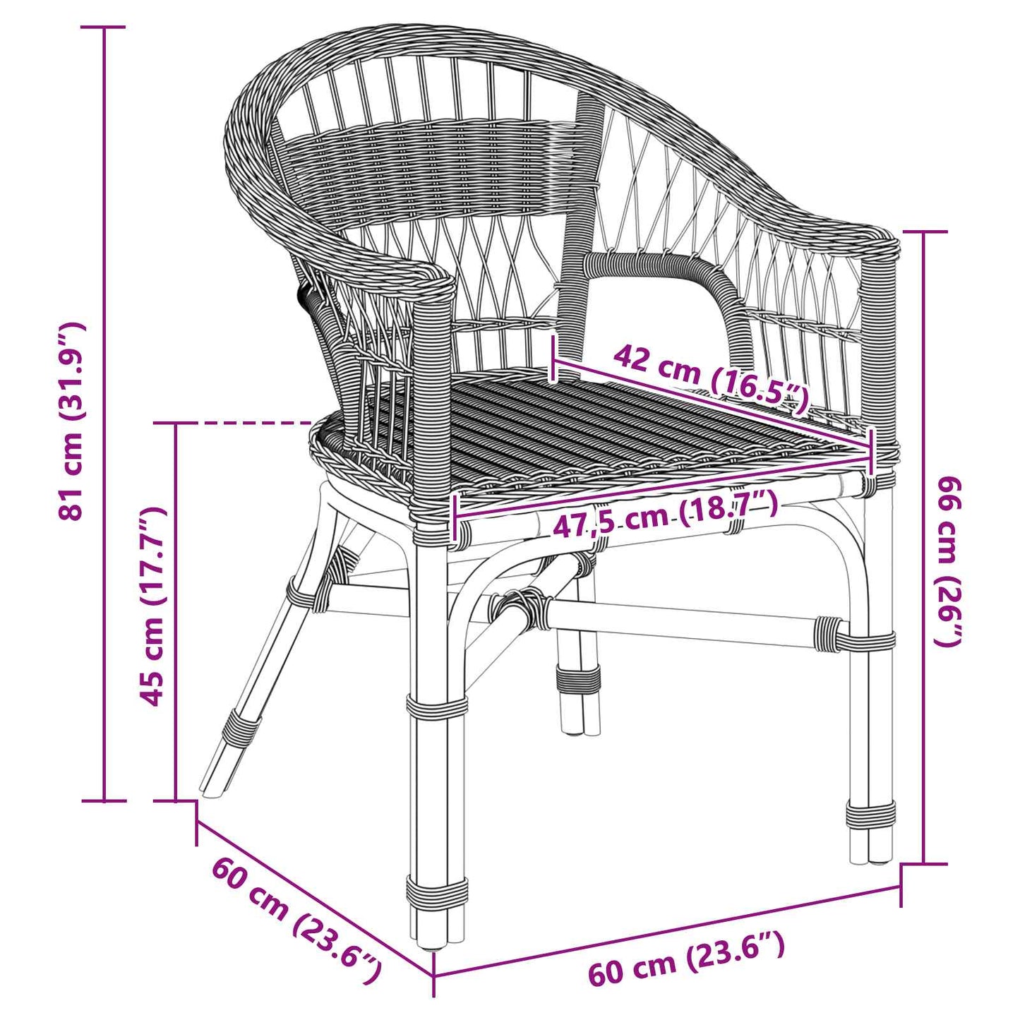 Staplestol Rattan Naturfarvet 60 x 60 x 81 cm