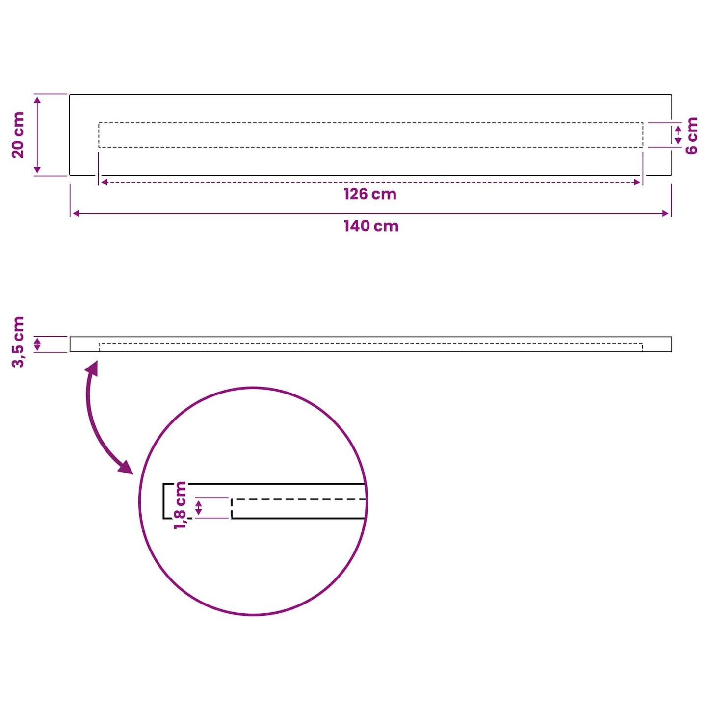 Rektangulært Bordplade 140 x 20 x 3 cm Rektangulær