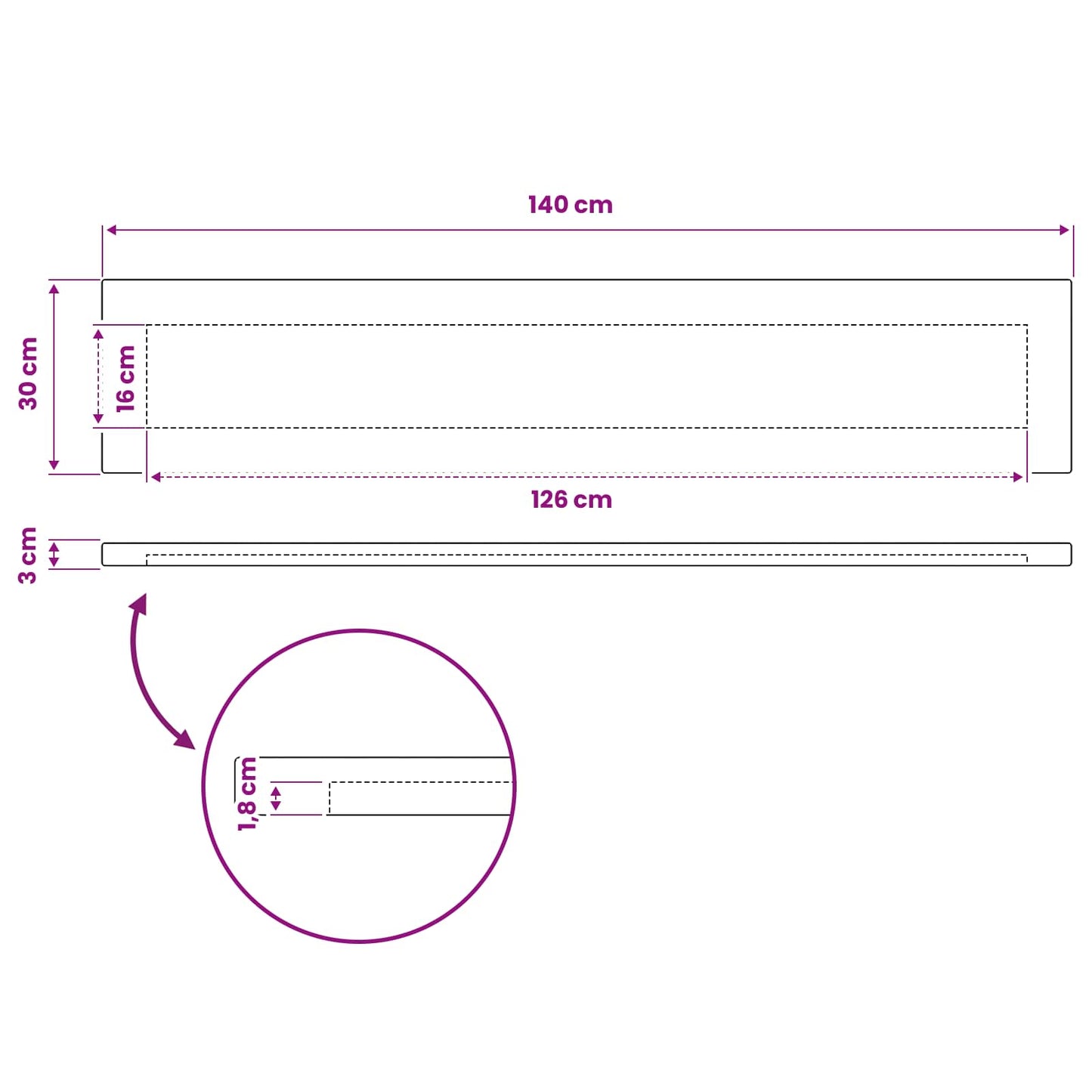 Rektangulært Bordplade 90 x 50 x 3,5 cm Rektangulær Hvid