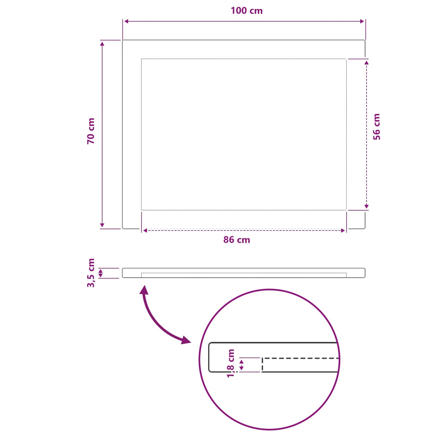 Rektangulært Bordplade 100 x 70 x 3 cm Rektangulær