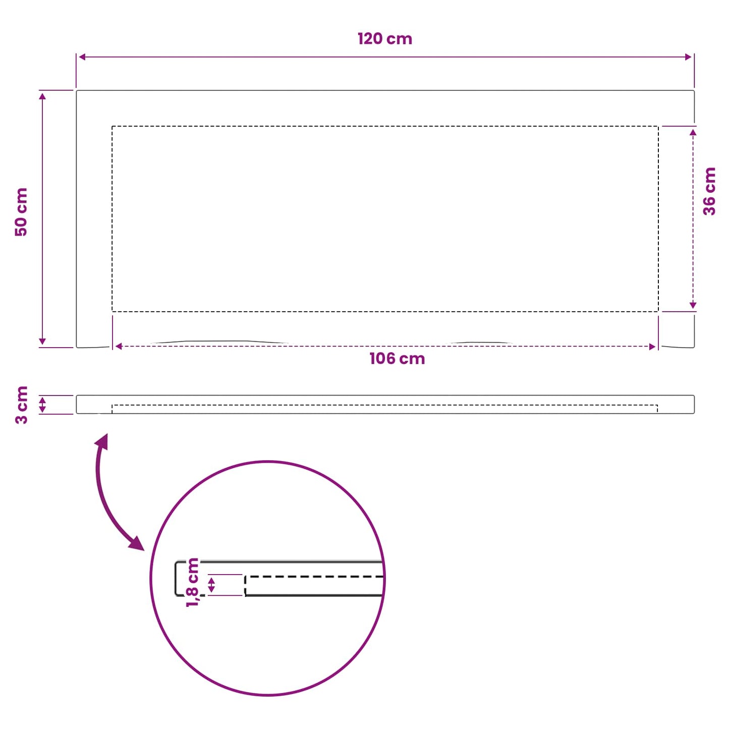 Rektangulært Bordplade 90 x 50 x 3,5 cm Rektangulær Hvid