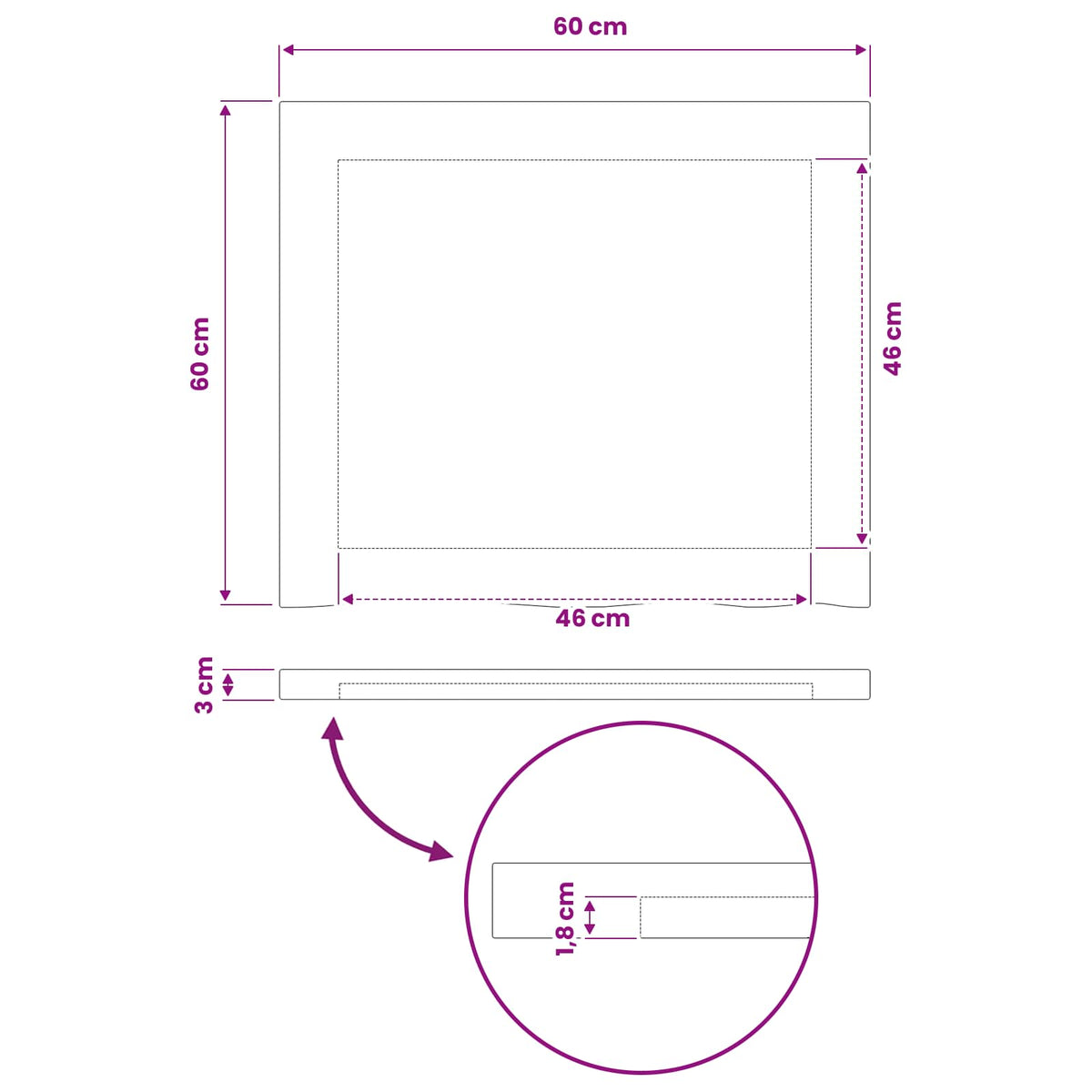 Rektangulært Bordplade 60 x 60 x 3 cm Firkantet