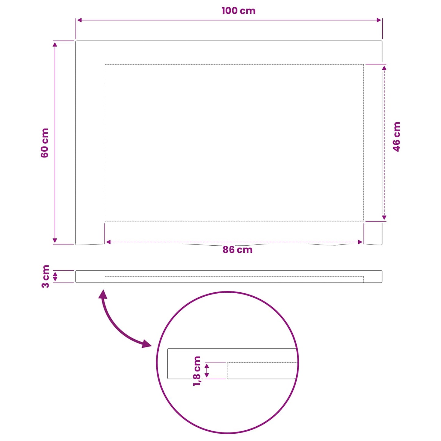 Rektangulært Bordplade 100 x 60 x 3 cm Rektangulær