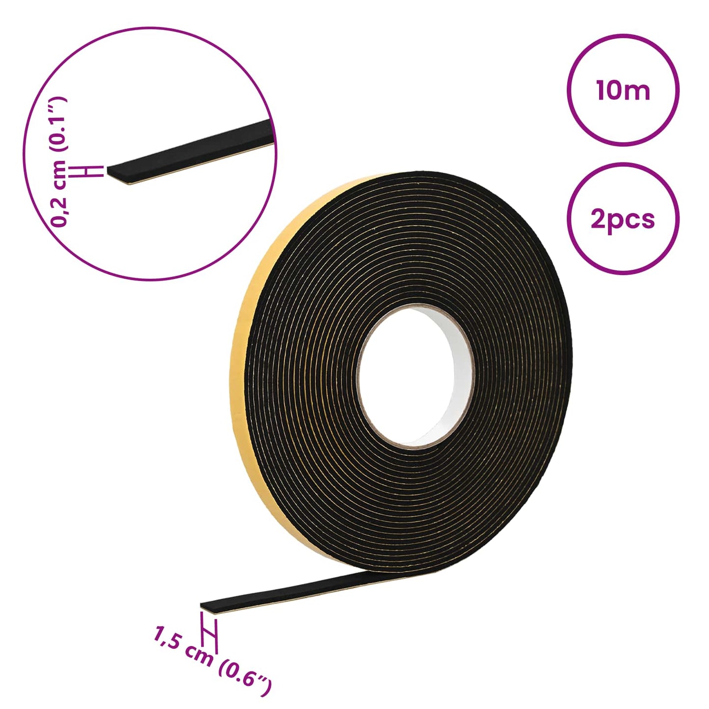 Selvklæbende skum tape 2 stk. Sort 15mm x 10m CR Skum