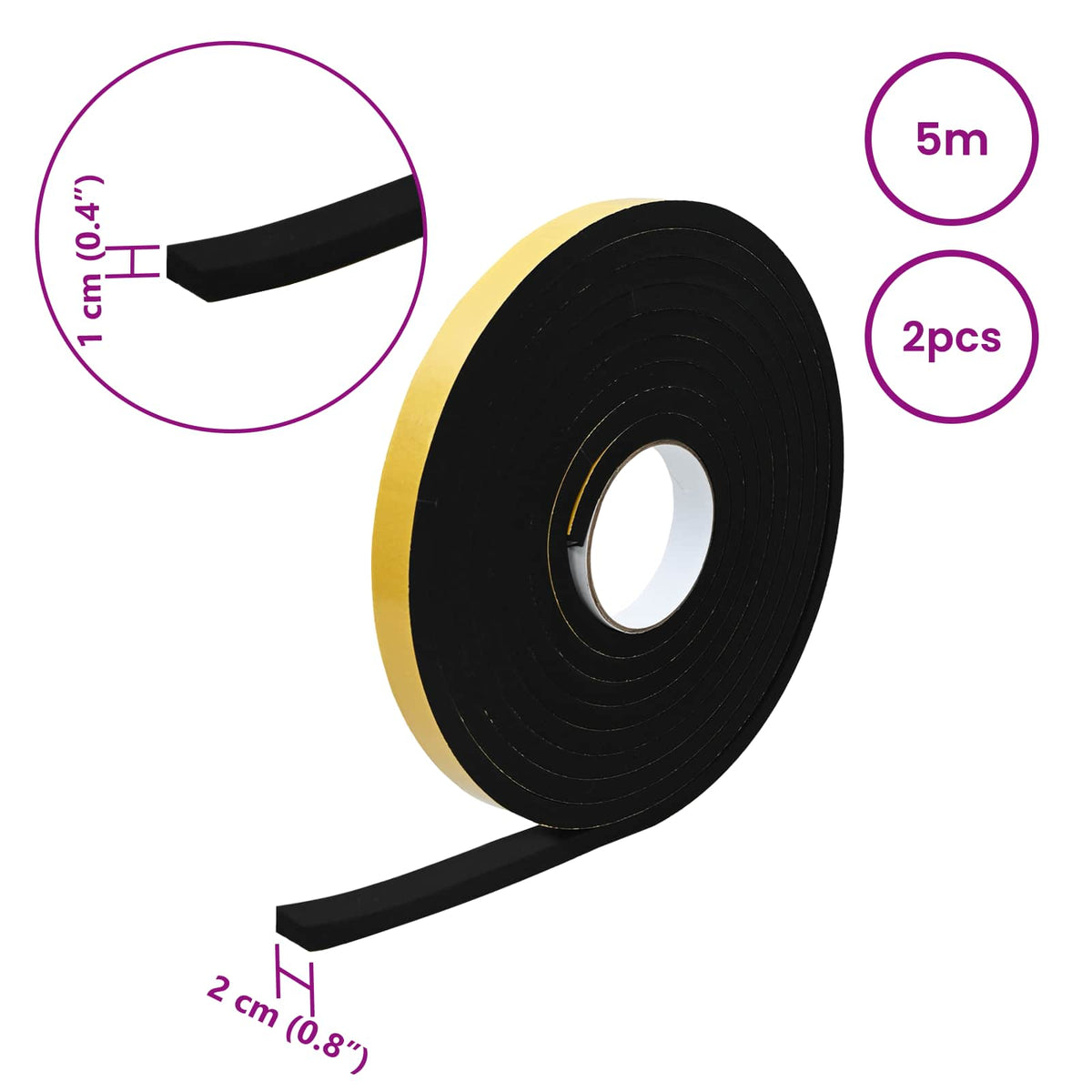 Selvklæbende skum tape 2 stk. Sort 20mm x 5m CR Skum